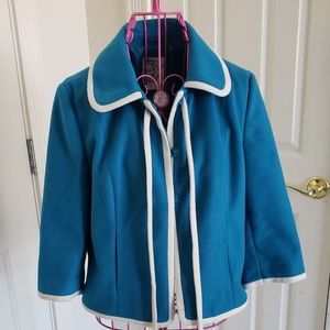 Tulle Anthropologie Blue Teal Cropped Jacket